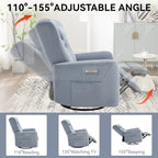 Fauteuil inclinable électrique beige avec pivotement à 270°, fonction bascule, oreiller de soutien lombaire et cervical, ports USB et Type-C