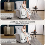 Fauteuil inclinable électrique beige avec pivotement à 270°, fonction bascule, oreiller de soutien lombaire et cervical, ports USB et Type-C
