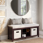  Solid Wood Entryway Bench with 4 Shoe Cubbies Espresso