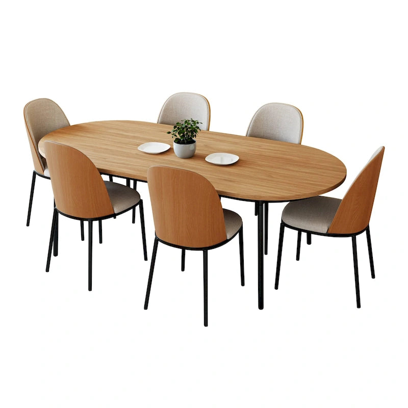 Ensemble de salle à manger 7 pièces en acier noir avec 6 chaises et table Collection Tule