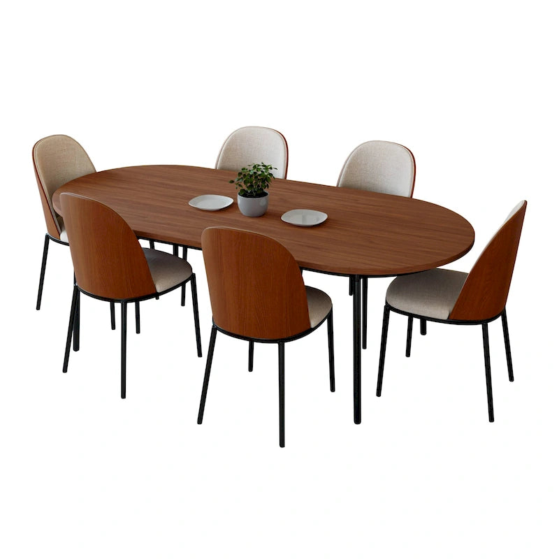 Ensemble de salle à manger 7 pièces en acier noir avec 6 chaises et table Collection Tule