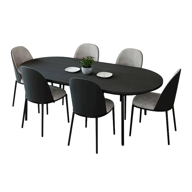 Ensemble de salle à manger 7 pièces en acier noir avec 6 chaises et table Collection Tule