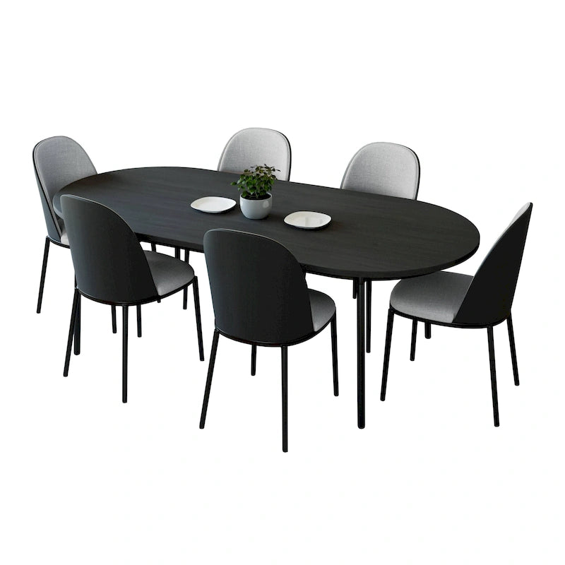 Ensemble de salle à manger 7 pièces en acier noir avec 6 chaises et table Collection Tule