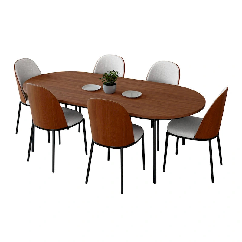 Ensemble de salle à manger 7 pièces en acier noir avec 6 chaises et table Collection Tule