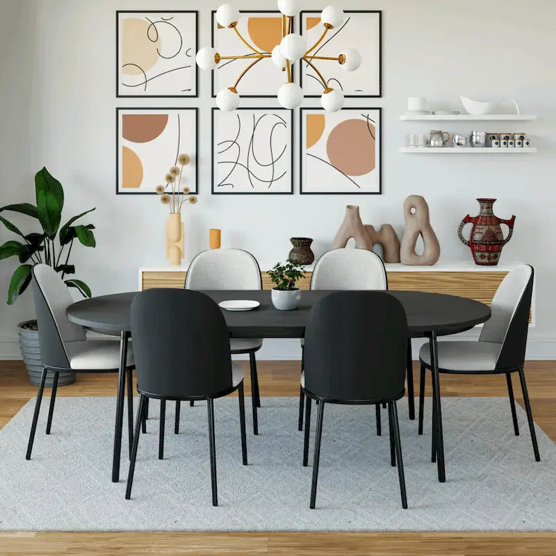 Ensemble de salle à manger 7 pièces en acier noir avec 6 chaises et table Collection Tule