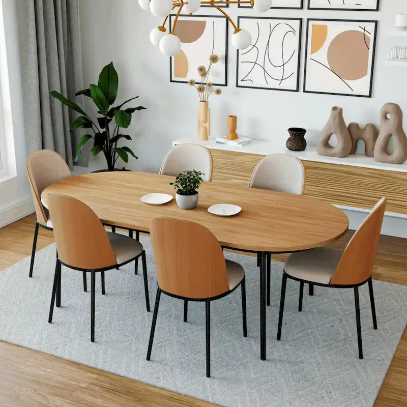 Ensemble de salle à manger 7 pièces en acier noir avec 6 chaises et table Collection Tule