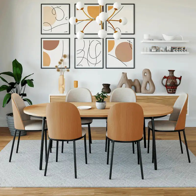 Ensemble de salle à manger 7 pièces en acier noir avec 6 chaises et table Collection Tule