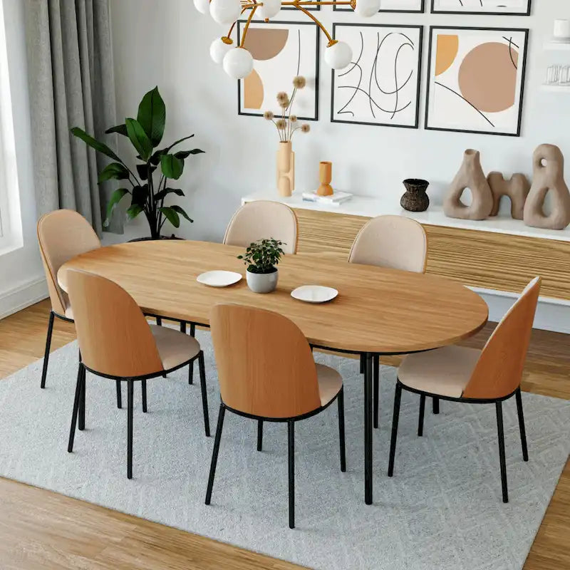 Ensemble de salle à manger 7 pièces en acier noir avec 6 chaises et table Collection Tule