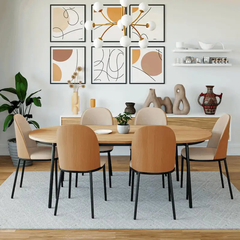Ensemble de salle à manger 7 pièces en acier noir avec 6 chaises et table Collection Tule