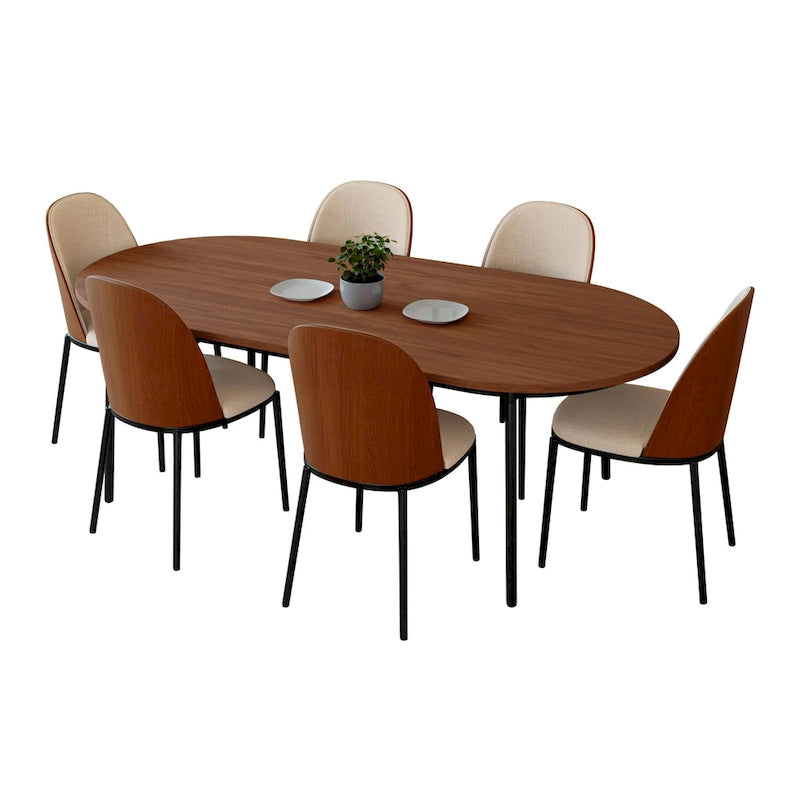 Ensemble de salle à manger 7 pièces en acier noir avec 6 chaises et table Collection Tule