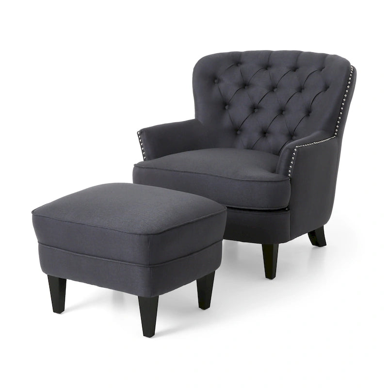 Fauteuil et repose-pieds de club Correia