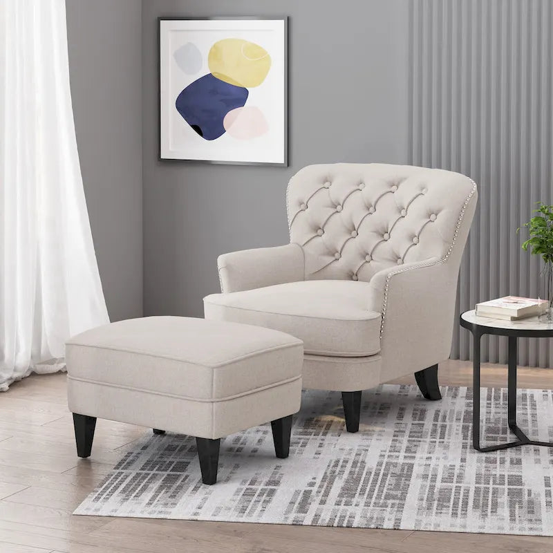 Fauteuil et repose-pieds de club Correia