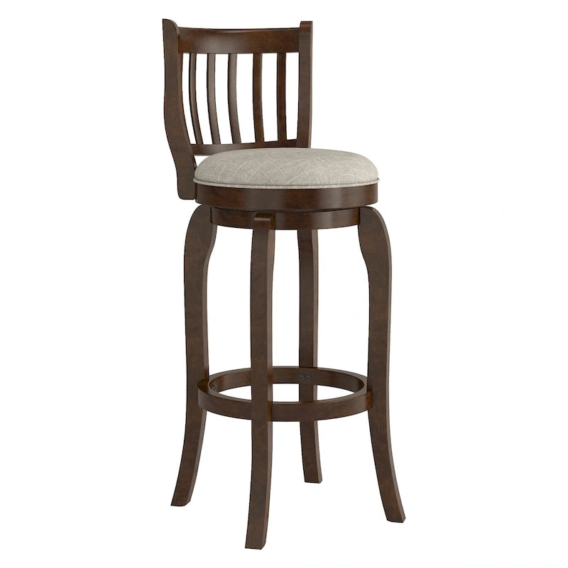 Tabouret de bar pivotant Ali Modern en lin à dossier haut de 74 cm