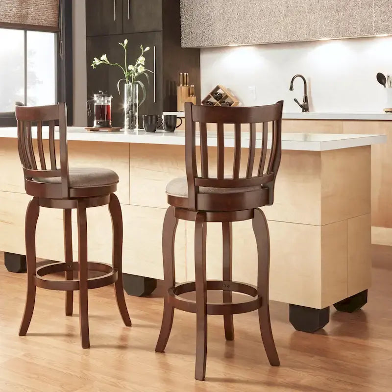 Tabouret de bar pivotant Ali Modern en lin à dossier haut de 74 cm