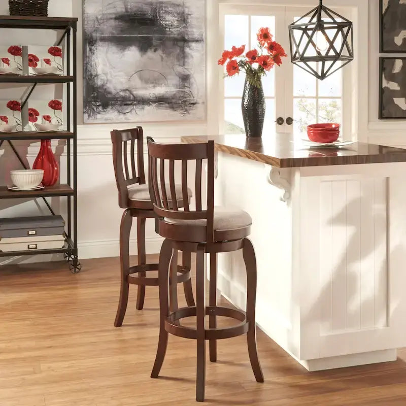 Tabouret de bar pivotant Ali Modern en lin à dossier haut de 74 cm