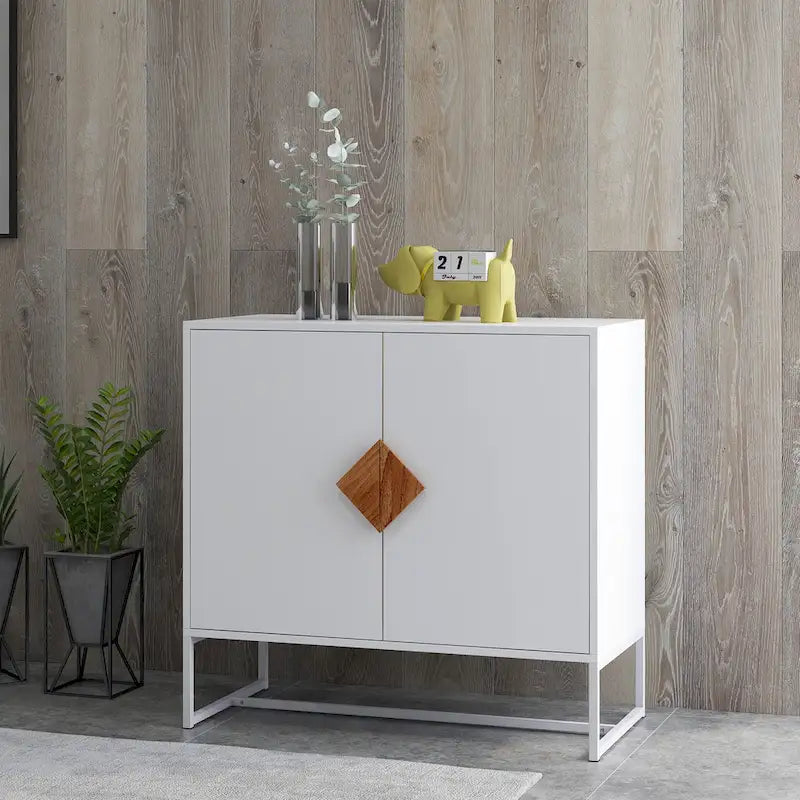 Buffet 2 portes en bois massif, poignées carrées