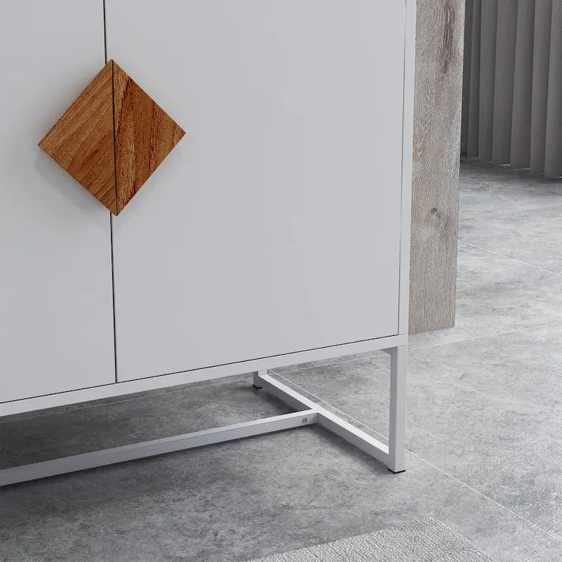 Buffet 2 portes en bois massif, poignées carrées