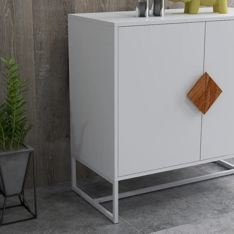 Buffet 2 portes en bois massif, poignées carrées
