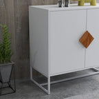 Buffet 2 portes en bois massif, poignées carrées