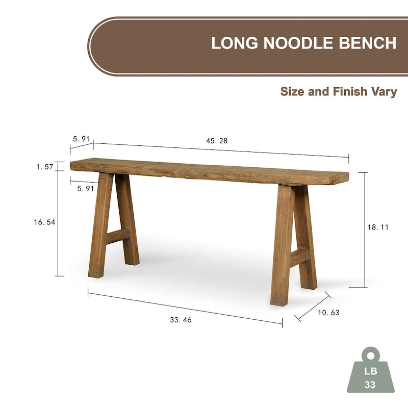 Banc Noodle Artissance 43L en Bois Naturel pour Intérieur et Extérieur, Siège d'Appoint pour Entrée ou Patio