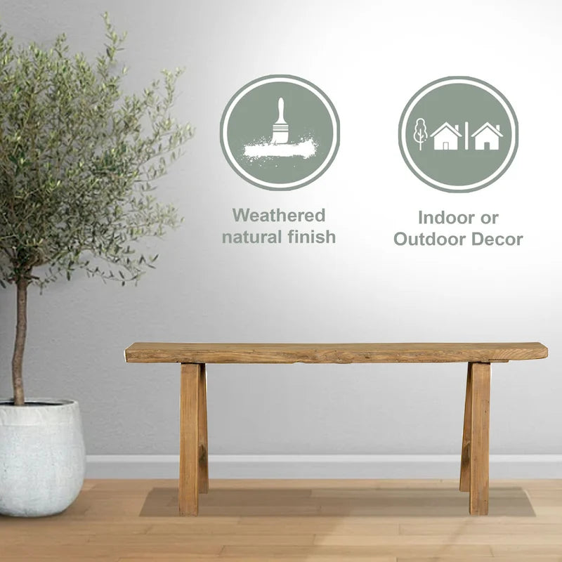 Banc Noodle Artissance 43L en Bois Naturel pour Intérieur et Extérieur, Siège d'Appoint pour Entrée ou Patio