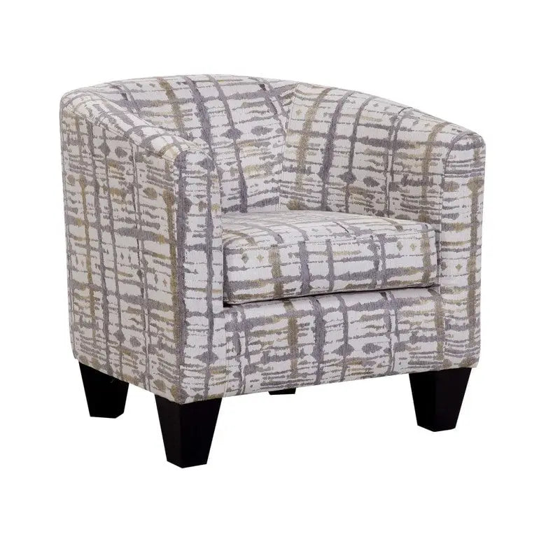 Fauteuil tonneau Enzo rembourré motif éclaboussures or et gris