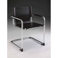 Chaise de salle à manger en cuir noir avec cadre chromé