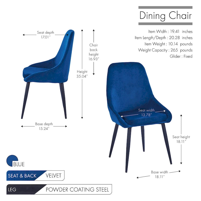 Chaises de salle à manger Fern, revêtement en velours, pieds en acier