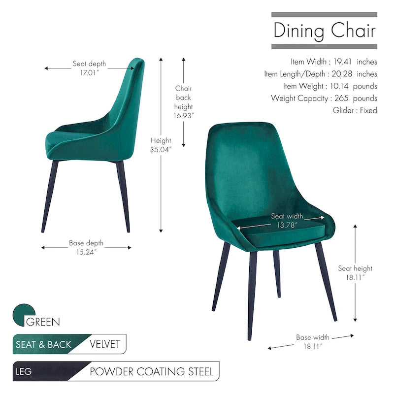 Chaises de salle à manger Fern, revêtement en velours, pieds en acier