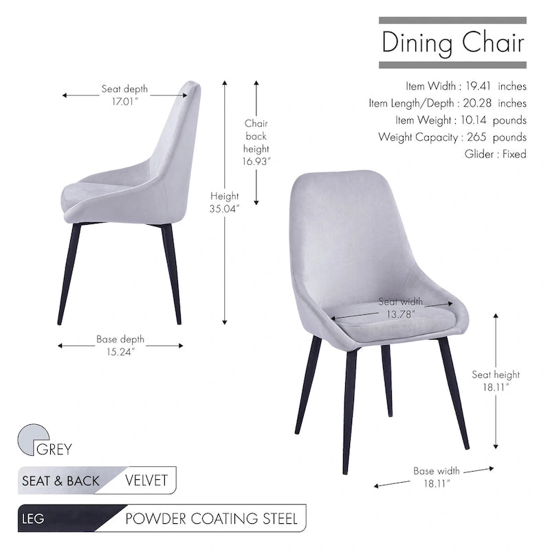 Chaises de salle à manger Fern, revêtement en velours, pieds en acier