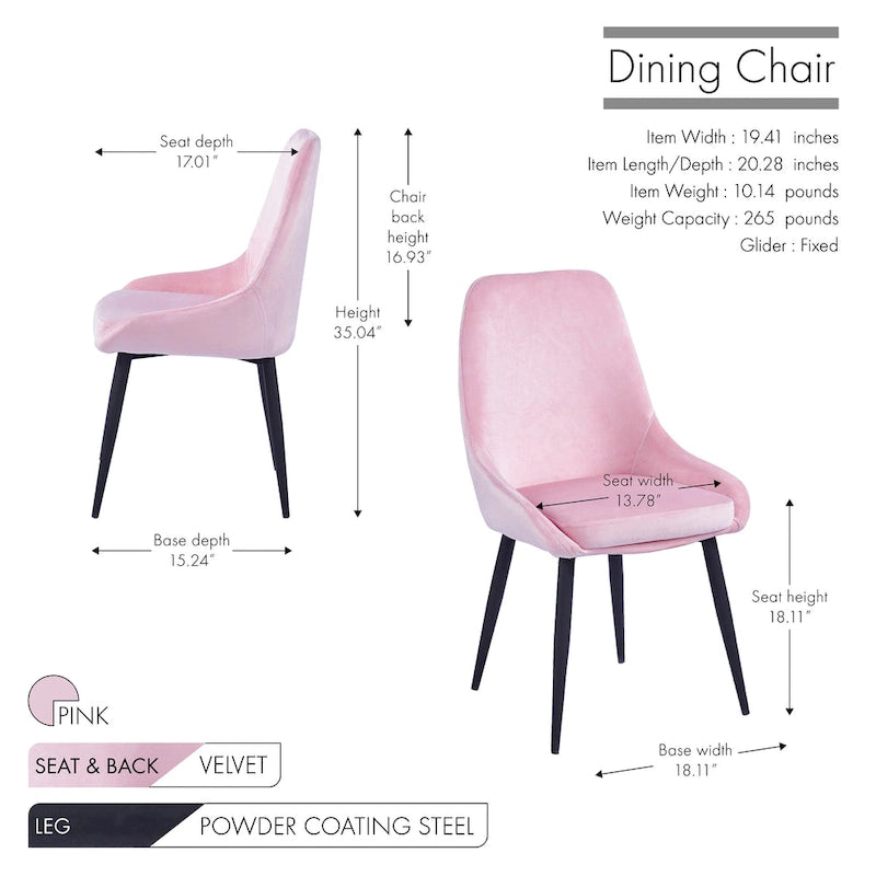 Chaises de salle à manger Fern, revêtement en velours, pieds en acier