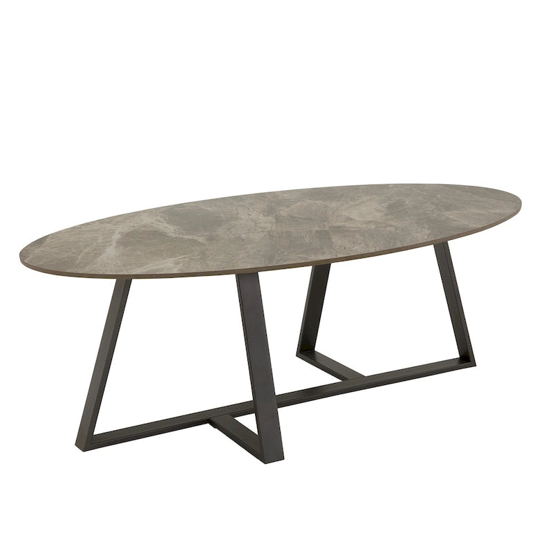 Tables Jurmala en pierre frittée brillante avec piètement en métal gris