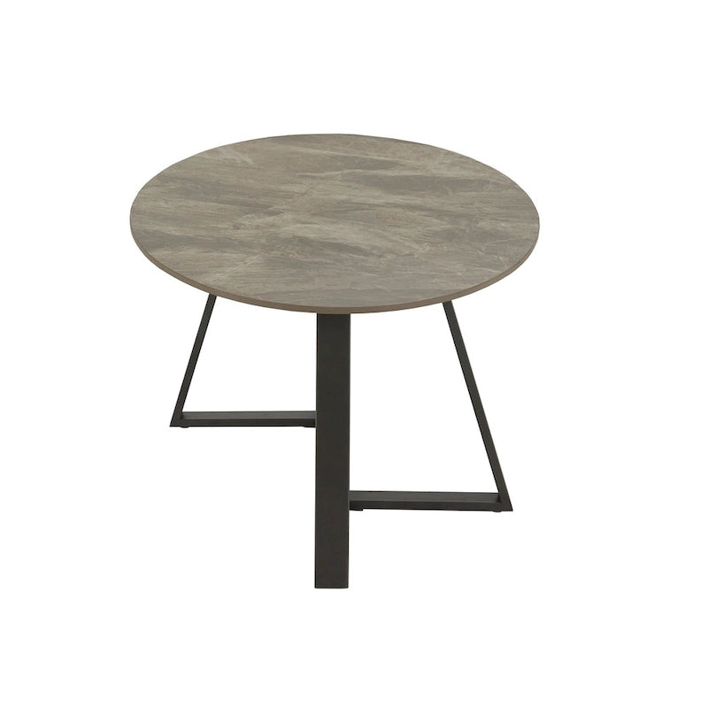 Tables Jurmala en pierre frittée brillante avec piètement en métal gris