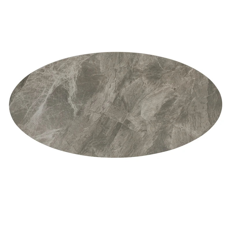 Tables Jurmala en pierre frittée brillante avec piètement en métal gris