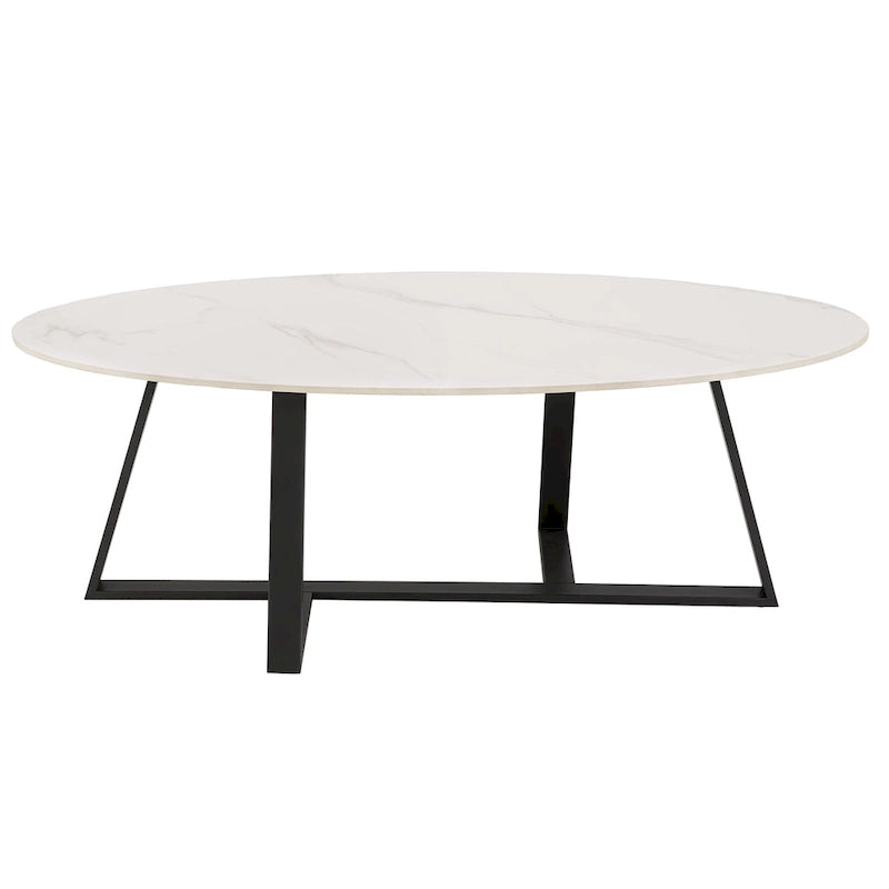 Tables Jurmala en pierre frittée brillante avec piètement en métal gris