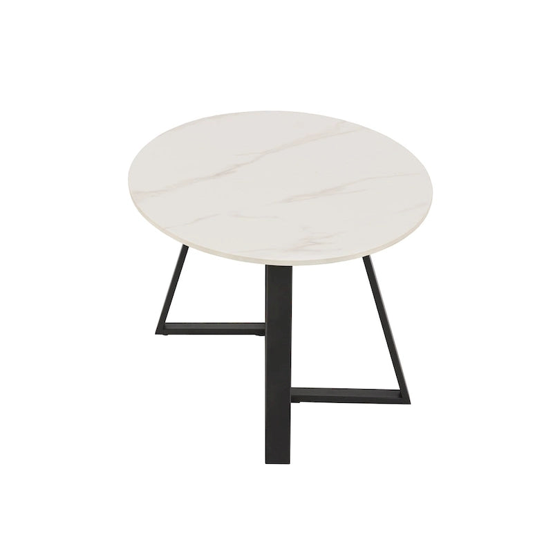 Tables Jurmala en pierre frittée brillante avec piètement en métal gris
