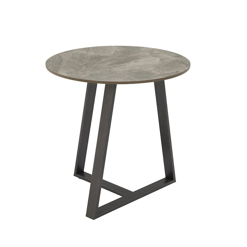 Tables Jurmala en pierre frittée brillante avec piètement en métal gris