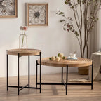 Table basse ronde au design moderne avec piètement en métal croisé