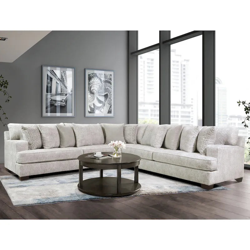 Loty Contemporary Beige Chenille Symmetrical L-Shaped Sectional by 