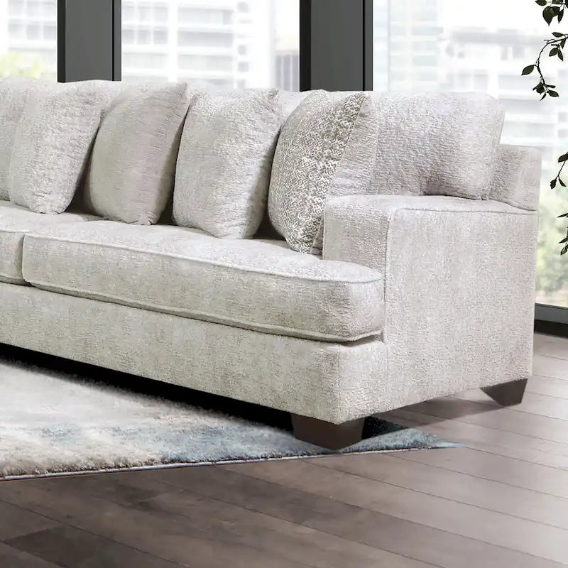 Sectionnel en forme de L symétrique Loty en chenille beige contemporain