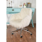 Chaise de bureau en fausse fourrure blanc cassé ambre