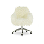 Chaise de bureau en fausse fourrure blanc cassé ambre