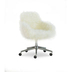 Chaise de bureau en fausse fourrure blanc cassé ambre