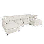 Grand canapé d'angle moderne en U, 2 grandes méridiennes avec poufs amovibles pour salon