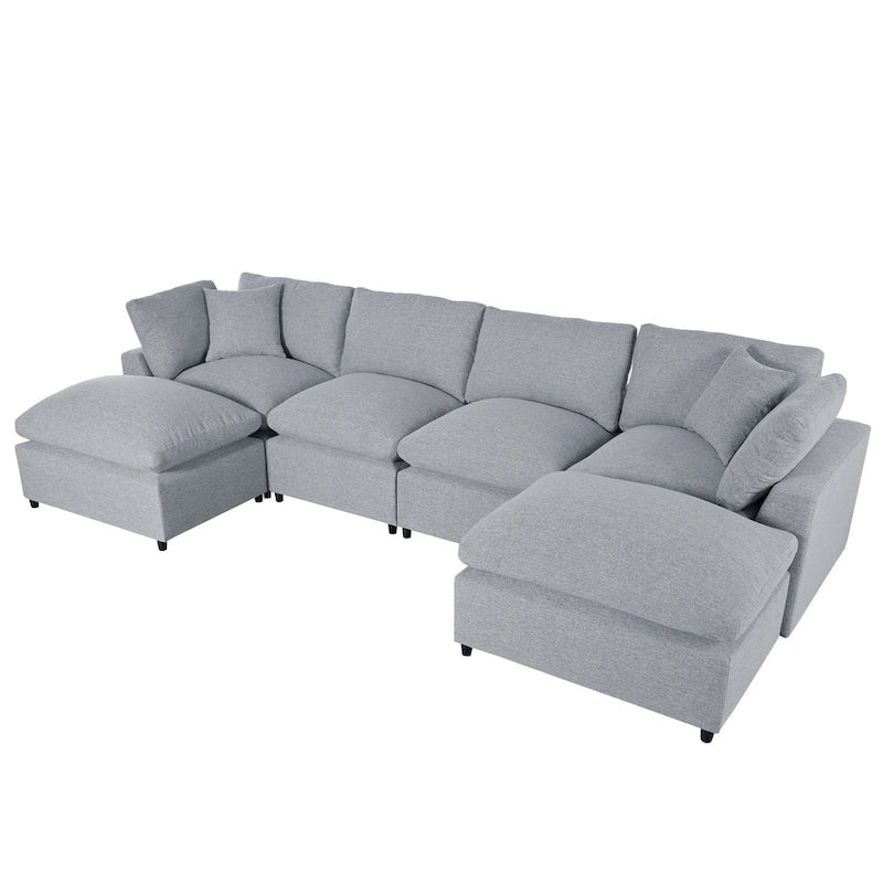 Grand canapé d'angle moderne en U, 2 grandes méridiennes avec poufs amovibles pour salon