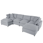 Grand canapé d'angle moderne en U, 2 grandes méridiennes avec poufs amovibles pour salon