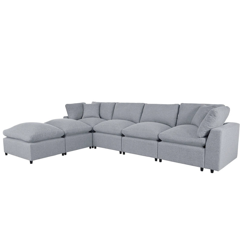 Grand canapé d'angle moderne en U, 2 grandes méridiennes avec poufs amovibles pour salon