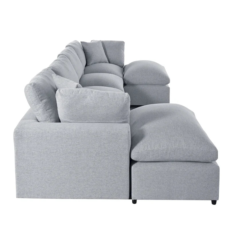 Grand canapé d'angle moderne en U, 2 grandes méridiennes avec poufs amovibles pour salon