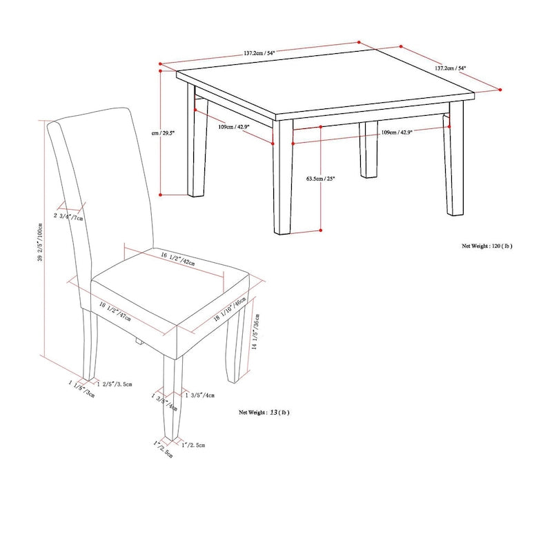Salle à manger de transition normande 9 pièces avec 8 chaises Parsons rembourrées et table de 54 po de large