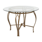 Table à manger ronde Syracuse 42 en verre avec piètement métallique incurvé